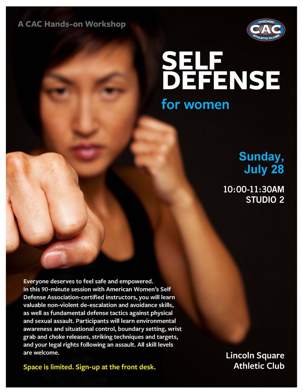 Self Defense Workshop flyer July 2019